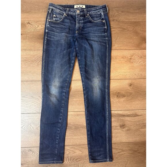 AMO Stix True Blue Mid Rise Dark Wash Skinny Jeans 27 - Picture 1 of 8